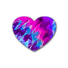 Stormy Pink Purple Teal Artwork Rubber Coaster (heart) 