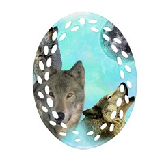 Wolves Shiney Grim Moon 3000 Oval Filigree Ornament (2-side)  by ratherkool