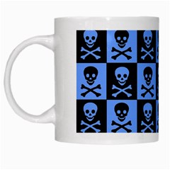 Blue Skull Checkerboard White Mugs