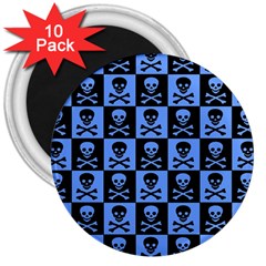 Blue Skull Checkerboard 3  Magnets (10 pack) 