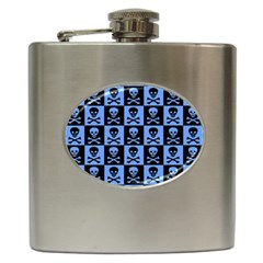 Blue Skull Checkerboard Hip Flask (6 oz)