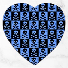 Blue Skull Checkerboard Jigsaw Puzzle (heart) by ArtistRoseanneJones