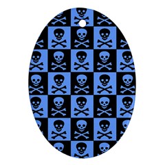 Blue Skull Checkerboard Oval Ornament (Two Sides)