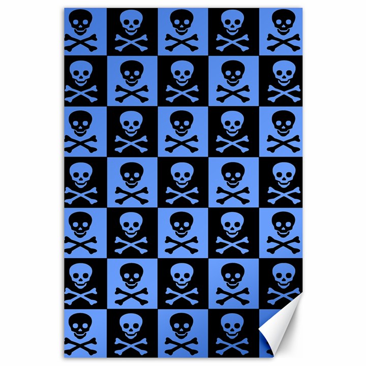 Blue Skull Checkerboard Canvas 12  x 18  