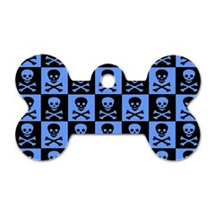 Blue Skull Checkerboard Dog Tag Bone (Two Sides)