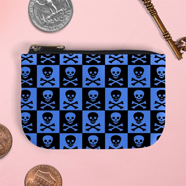 Blue Skull Checkerboard Mini Coin Purses