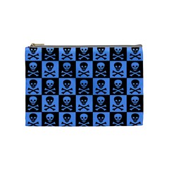 Blue Skull Checkerboard Cosmetic Bag (Medium) 