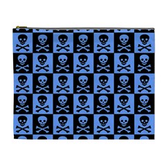 Blue Skull Checkerboard Cosmetic Bag (XL)