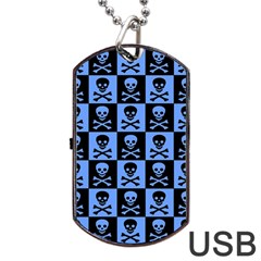 Blue Skull Checkerboard Dog Tag USB Flash (One Side)