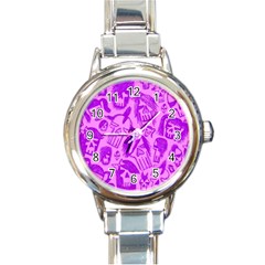 Purple Skull Sketches Round Italian Charm Watches