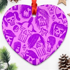 Purple Skull Sketches Ornament (heart) 