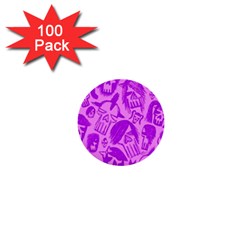 Purple Skull Sketches 1  Mini Buttons (100 Pack) 