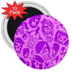 Purple Skull Sketches 3  Magnets (10 Pack) 