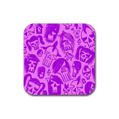 Purple Skull Sketches Rubber Coaster (square) 