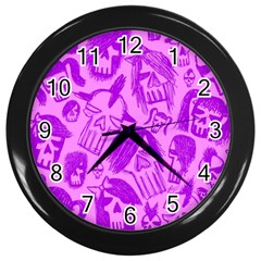 Purple Skull Sketches Wall Clocks (black) by ArtistRoseanneJones