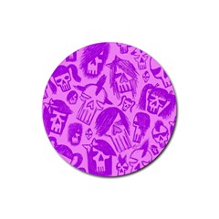 Purple Skull Sketches Rubber Coaster (round)  by ArtistRoseanneJones