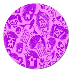 Purple Skull Sketches Magnet 5  (round) by ArtistRoseanneJones