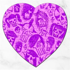 Purple Skull Sketches Jigsaw Puzzle (heart) by ArtistRoseanneJones