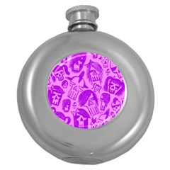 Purple Skull Sketches Round Hip Flask (5 Oz) by ArtistRoseanneJones