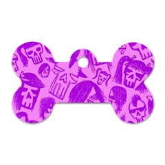 Purple Skull Sketches Dog Tag Bone (one Side)