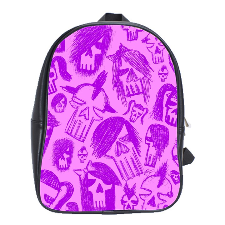 Purple Skull Sketches School Bags(Large) 