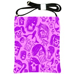 Purple Skull Sketches Shoulder Sling Bags by ArtistRoseanneJones