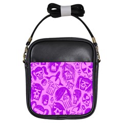 Purple Skull Sketches Girls Sling Bags