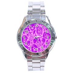 Purple Skull Sketches Stainless Steel Men s Watch by ArtistRoseanneJones