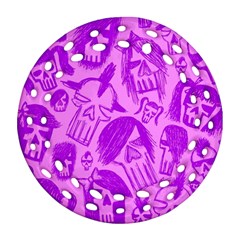 Purple Skull Sketches Round Filigree Ornament (2side)