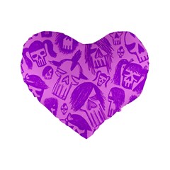 Purple Skull Sketches Standard 16  Premium Heart Shape Cushions