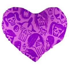 Purple Skull Sketches Large 19  Premium Heart Shape Cushions