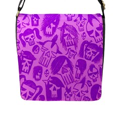 Purple Skull Sketches Flap Messenger Bag (l) 