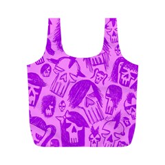 Purple Skull Sketches Full Print Recycle Bags (m)  by ArtistRoseanneJones