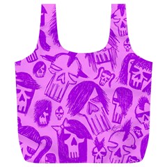 Purple Skull Sketches Full Print Recycle Bags (l)  by ArtistRoseanneJones