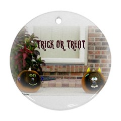 Black Ghoulish Pumpkins In White Matte Round Ornament (two Sides)  by gothicandhalloweenstore