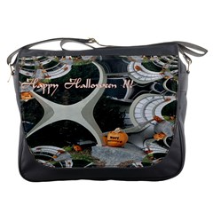 Creepy Pumpkin Fractal Messenger Bags