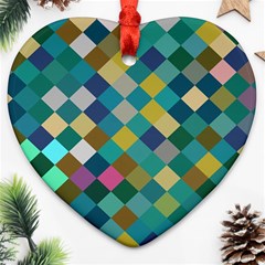 Rhombus Pattern In Retro Colors Ornament (heart) by LalyLauraFLM