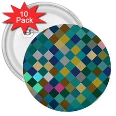 Rhombus Pattern In Retro Colors 3  Button (10 Pack)