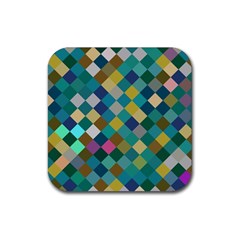 Rhombus Pattern In Retro Colors Rubber Coaster (square)