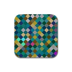 Rhombus Pattern In Retro Colors Rubber Square Coaster (4 Pack)