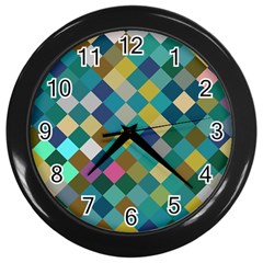 Rhombus Pattern In Retro Colors Wall Clock (black) by LalyLauraFLM