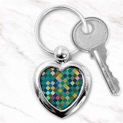 Rhombus Pattern In Retro Colors Key Chain (heart)