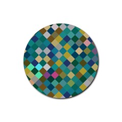 Rhombus Pattern In Retro Colors Rubber Round Coaster (4 Pack)