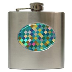 Rhombus Pattern In Retro Colors Hip Flask (6 Oz) by LalyLauraFLM