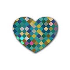 Rhombus Pattern In Retro Colors Rubber Coaster (heart)