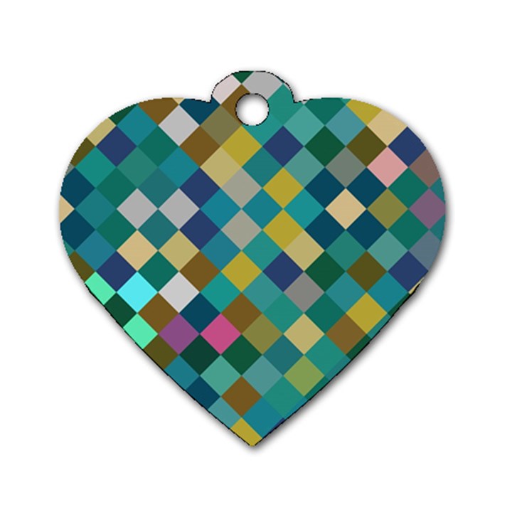 Rhombus pattern in retro colors Dog Tag Heart (Two Sides)