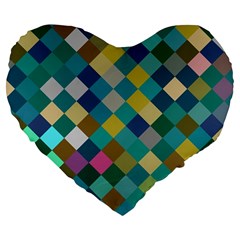 Rhombus Pattern In Retro Colors Large 19  Premium Heart Shape Cushion