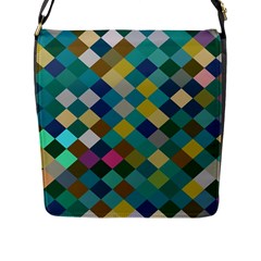 Rhombus Pattern In Retro Colors Flap Closure Messenger Bag (l)