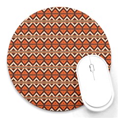 Brown Orange Rhombus Pattern Round Mousepad