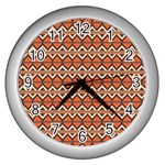 Brown orange rhombus pattern Wall Clock (Silver) Front